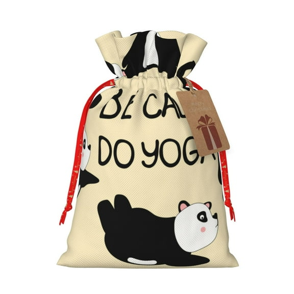 Honeii Panda Doing Yoga Print Small Burlap Bags,Christmas Drawstring Treat Bags Gift Bags Reusable Candy Goodie Wrapping Bags for Holiday Party Favors Supplies -Small