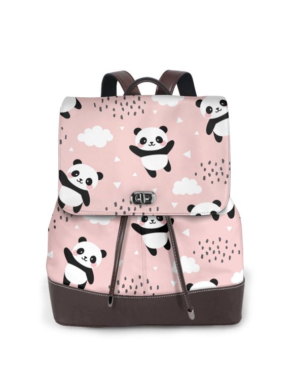 Panda rint Leather Backpack,Trendy Leather Backpack,PU Leather Daypack, Ideal for Work, School, Nurse, College & Travel