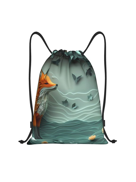 Paper Fox Crow Fantasy Print Drawstring Backpack,Drawstring Bags String Backpack Gym Cinch Sack Backpack Sport Bag Draw-Small