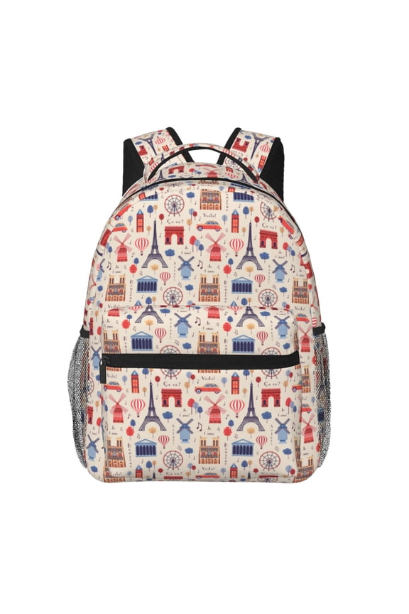 Paris Print Backpack for Both Men and Women, Basic Bookbag for College, Work, or Travel,Rucksack Computer Bag-One Size