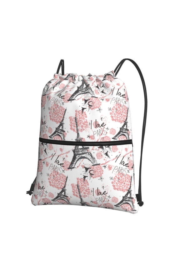 Paris Print Drawstring Backpack,String Bag,Sackpack Cinch Water Resistant Nylon for Gym Shopping Sport Yoga