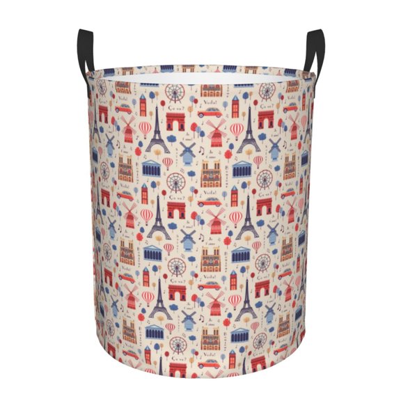 Honeii Paris Print Laundry Hamper Basket,Baby Nursery Woven Storage Basket for Toys Bin,Pillows,Blankets,Clothes-Medium