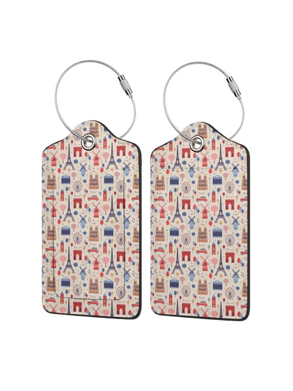Paris Print Leather Luggage Tag for Suitcases,ID Tags,Bag Tags for Luggage,Functional Travel Tag-2 PCS
