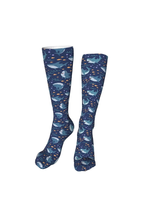 Party Shark Cut Print Calf Socks Sports Socks Seamless Toe, Trouser Socks,Knee High Long Socks for Women and Men-One Size