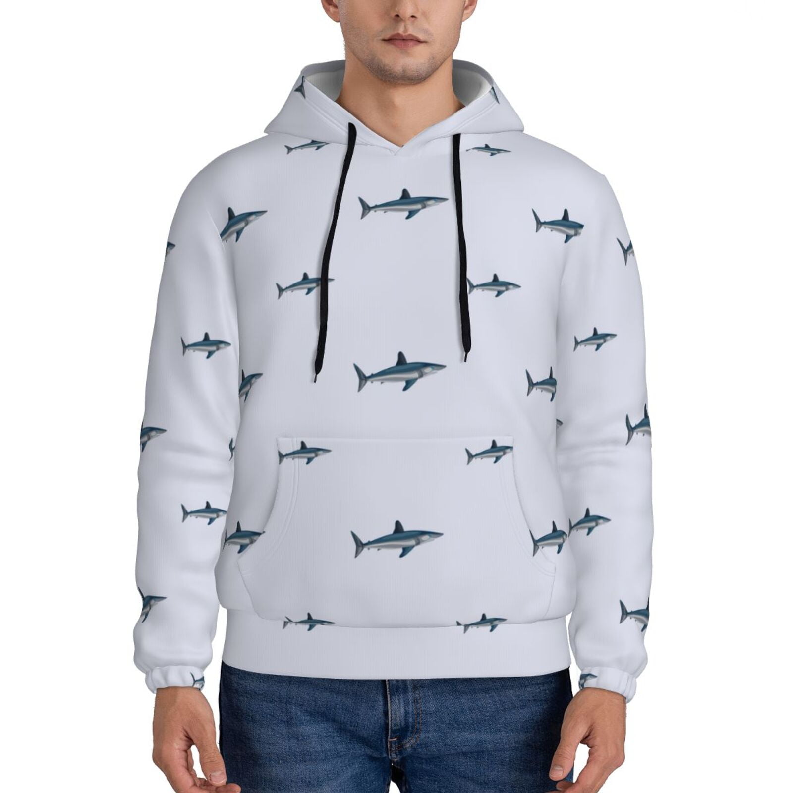 Honeii Party Shark Cute Pattern Mens Hoodies Men's Loose Sleeve ...