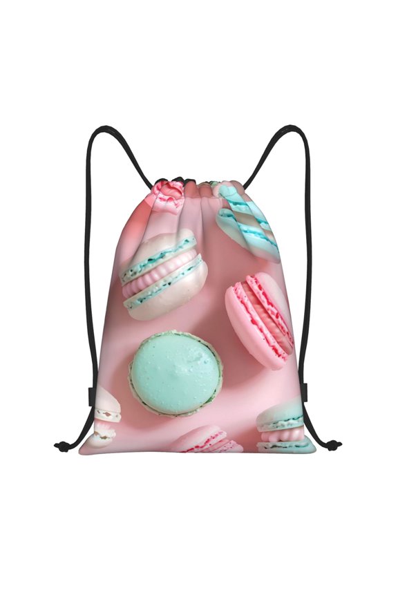 Pastel Macarons Delight Print Drawstring Backpack,Drawstring Bags String Backpack Gym Cinch Sack Backpack Sport Bag Draw-Medium