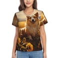 thumbnail image 1 of Honeii Pastoral Sunflower Corgi Print Women's Classic V-Neck T-Shirt,Womens Fashion Tops,Stylish Everyday Top for Women, Casual Summer Spring Outfits Clothes-XX-Large, 1 of 5