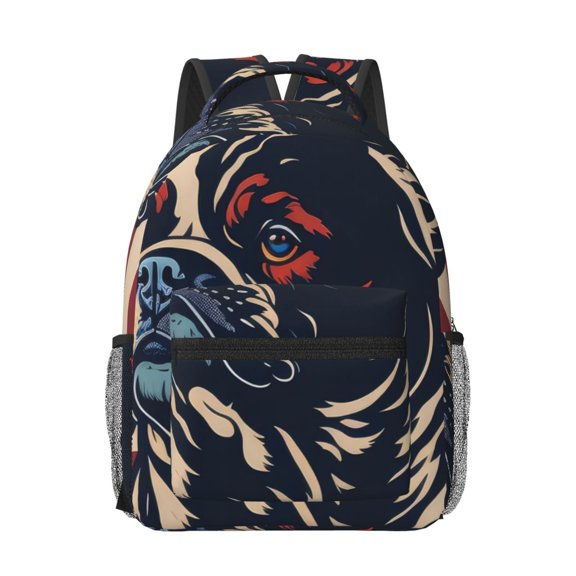 Honeii Patriotic Bulldog Art Print Backpack for School,15.6 inch Laptop Back Pack for High School and College Students, Waterproof Computer Bookbag-One Size