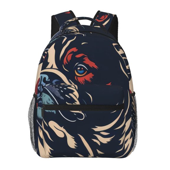 Honeii Patriotic Bulldog Art Print Backpack for Both Men and Women, Basic Bookbag for College, Work, or Travel,Rucksack Computer Bag-One Size