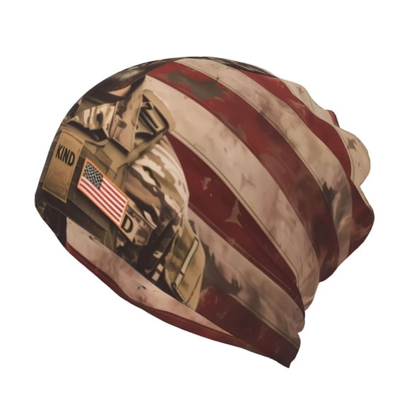 Honeii Patriotic Deer Soldier Salute Print Winter Beanie Daily Hat - Thermal Polar Fleece Ski Running Hat Skull Cap for Men and Women,Beanie