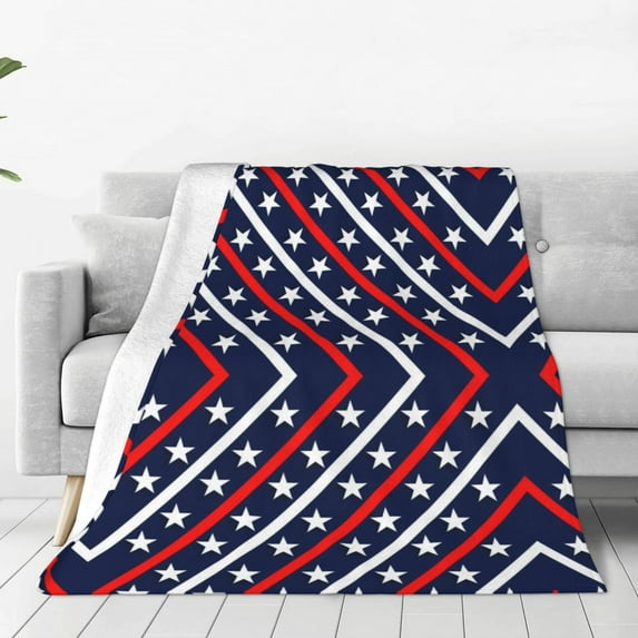 Honeii Patriotic Star Pattern Print Fleece Blanket - Throw Blanket for Bed, Sofa, Couch, Camping, and Travel , Microplush Ultra Soft Warm Blanket-50"x40"