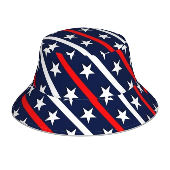 Honeii Patriotic Star Pattern for Unisex Bucket Hat Waterproof Rain Hat Reversible Shiny Rave Bucket Hat for Concert Festival Boonie Cap