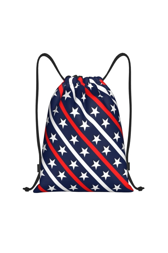 Patriotic Star Print Drawstring Backpack,Drawstring Bags String Backpack Gym Cinch Sack Backpack Sport Bag Draw-Small