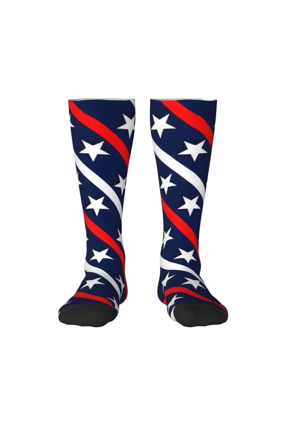 Patriotic Star Print Long Socks,Novelty Design Socks Gift for Men and Women,Crew Socks,Calf Socks