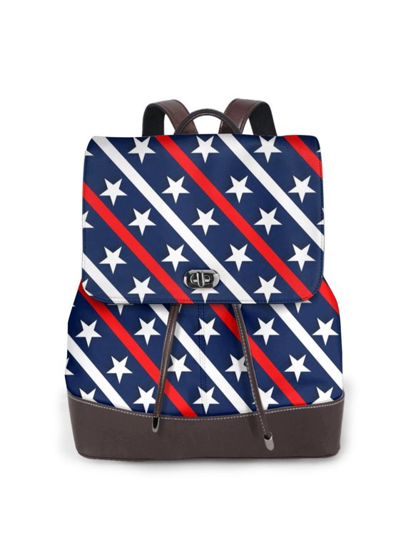 Patriotic Star rint Leather Backpack,Trendy Leather Backpack,PU Leather Daypack, Ideal for Work, School, Nurse, College & Travel