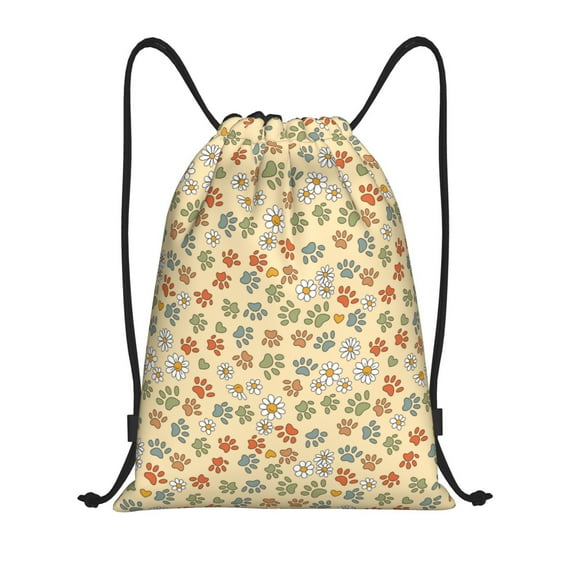 Honeii Paw In Groovy Style Print Drawstring Backpack,Drawstring Bags String Backpack Gym Cinch Sack Backpack Sport Bag Draw-Small