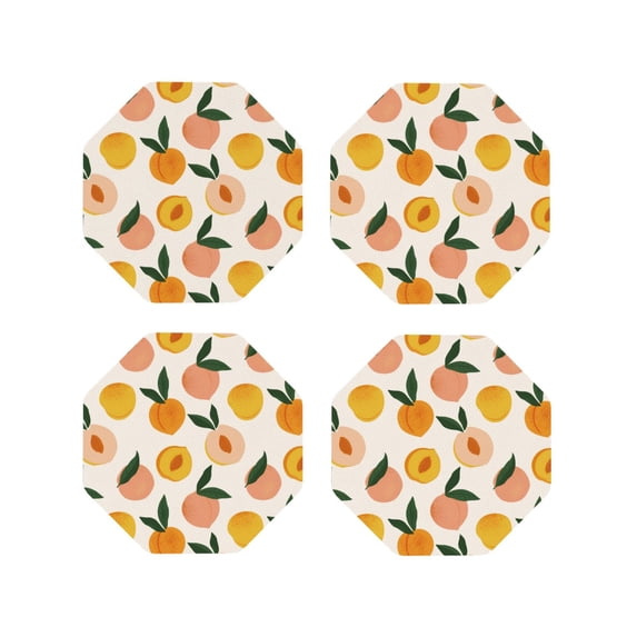 Honeii Peach1 print Leather Coaster Set of 4, ideal for safeguarding your furniture from drinks spills and effortless cleanup-Octagon