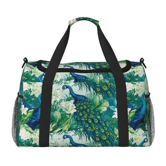 Honeii Peacock And Flowers Print Gym Bag,Carry on Weekender Overnight Bag, Travel Duffel Bags, Personal Item Travel Bag,Tote Bag,Workout Dance Bag