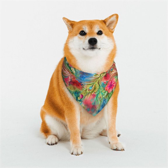 Honeii Peacock Feathers And Flowers Print Pet Scarf Dog Bandanas for Dogs Triangle Dog Scarfs,Bandana Pet Cute Scarf Bibs for Small Medium Dogs and Cat-Small