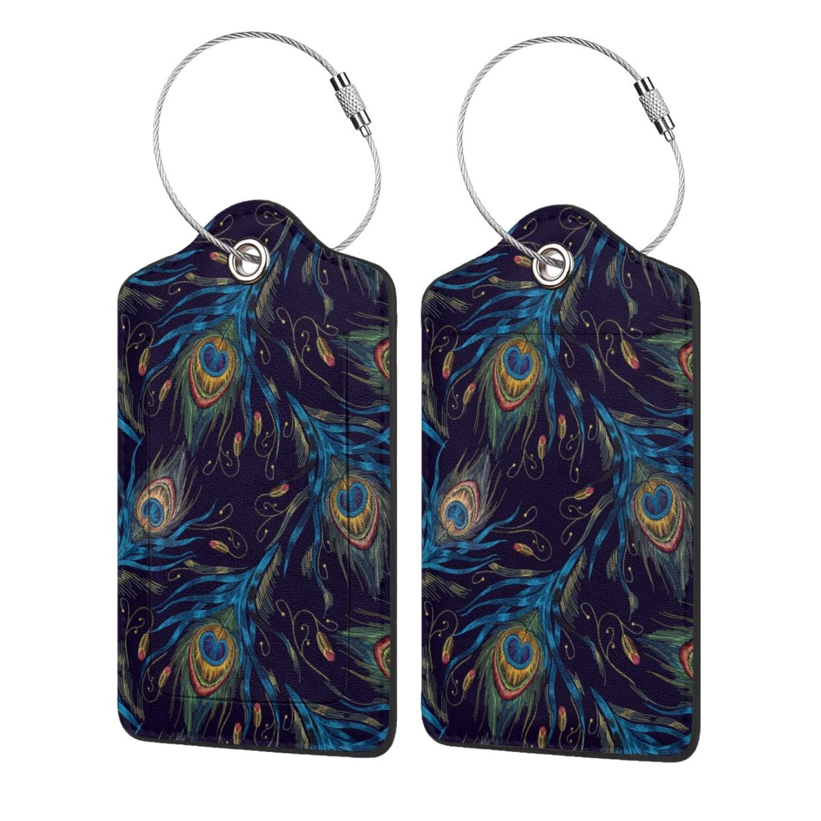 Honeii Peacock Feathers Print Leather Luggage Tag for Suitcases,ID Tags ...
