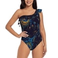 thumbnail image 1 of Honeii Peacock Feathers for women's one-piece swimsuit featuring a chic one-shoulder design experience elegance and style in the water-Small, 1 of 6