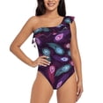 thumbnail image 1 of Honeii Peacock Feathers3 for women's one-piece swimsuit featuring a chic one-shoulder design experience elegance and style in the water-Large, 1 of 6