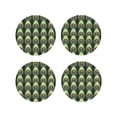 thumbnail image 1 of Honeii Peacock Gold Feather print Leather Coaster Set of 4, ideal for safeguarding your furniture from drinks spills and effortless cleanup-Round Shape, 1 of 6