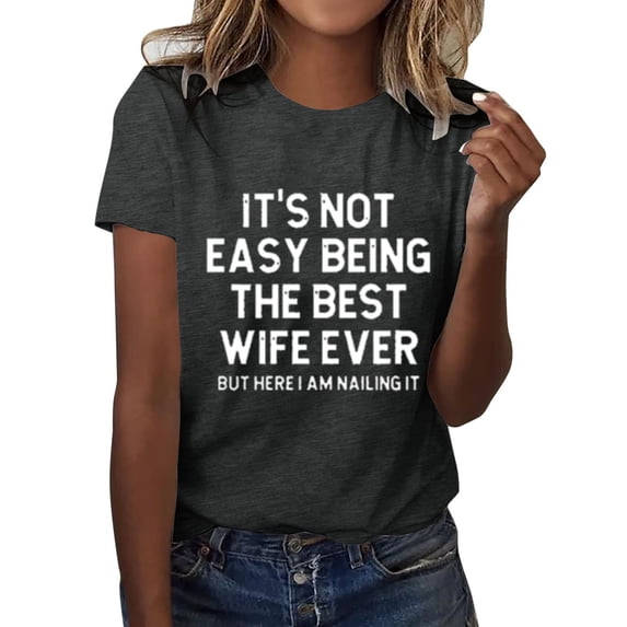 Women's T-Shirts Women Fashion Casual Solid Cute Printed Round Neck Short Sleeve Shirt Top for Everyday Wear and Stylish Outfits