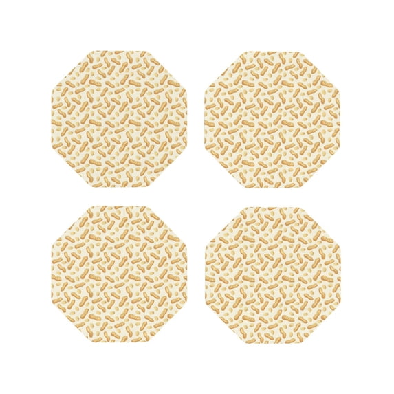 Honeii Peanuts3 print Leather Coaster Set of 4, ideal for safeguarding your furniture from drinks spills and effortless cleanup-Octagon
