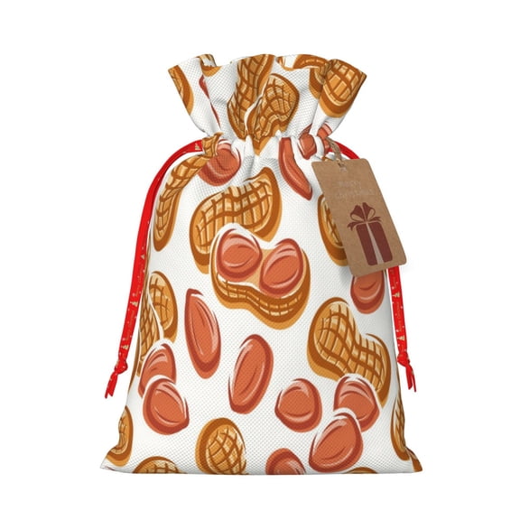 Honeii Peanuts4 Print Small Burlap Bags,Christmas Drawstring Treat Bags Gift Bags Reusable Candy Goodie Wrapping Bags for Holiday Party Favors Supplies -Small