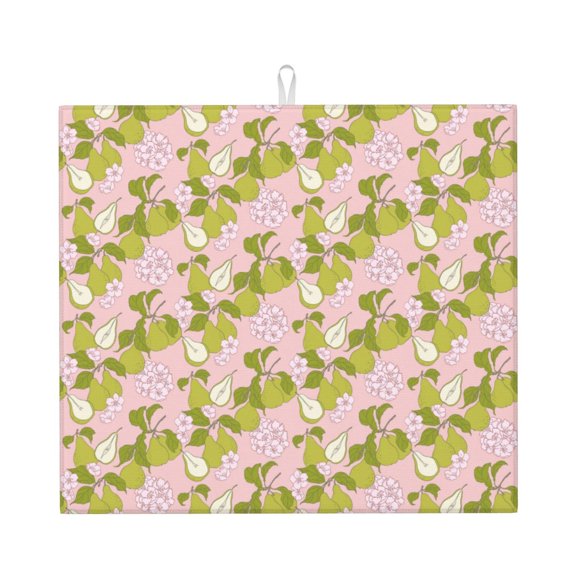 Honeii Pears And Flower for Dish Drying Mat for Kitchen Counter, Non-slip Rubber Backed, Hide Stain Kitchen Super Absorbent Draining Mat, Dish Rack Pad