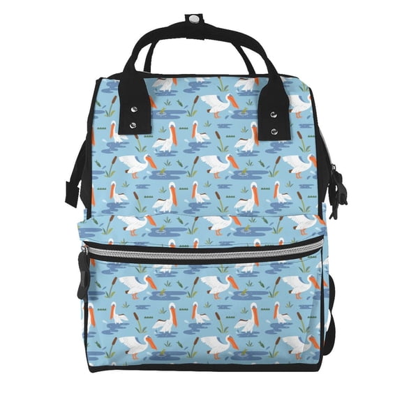 Honeii Pelican Reed And Fish Pattern Mummy Diaper Bag Backpack Durable Maternity Baby Nappy Casual Shoulder Bags Travel Hiking Outdoor Pack