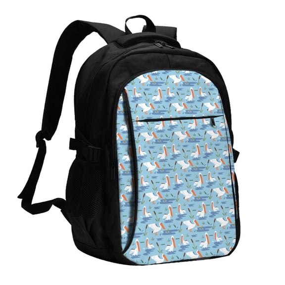 Honeii Pelican Reed And Fish for Travel Laptop Backpack, Business Laptops Backpack with USB Charging Port, College High School Computer Bag for Men Women