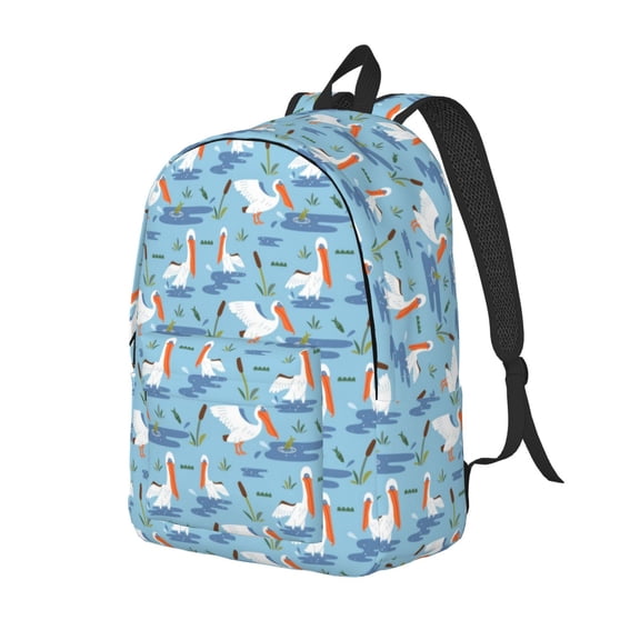 Honeii Pelican Reed And Fish Print Canvas Backpack for School & Outdoor,Laptop Excursion Backpack,Notebook School Bookbag For Men Women,for Work, Travel, and Everyday Use-Medium