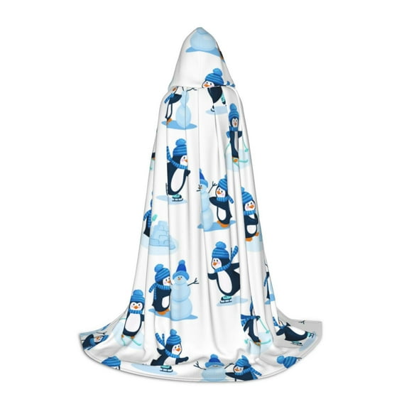 Honeii Penguin Winter Fun Print Poncho Cape, Cloak Coat, Snuggly Hooded Wearable Blanket, Hooded Cape For Teenagers,Halloween Costumes-Small