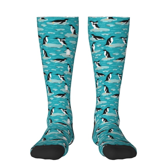 Honeii Penguins On The Ice In The Sea Print Long Socks,Novelty Design Socks Gift for Men and Women,Crew Socks,Calf Socks