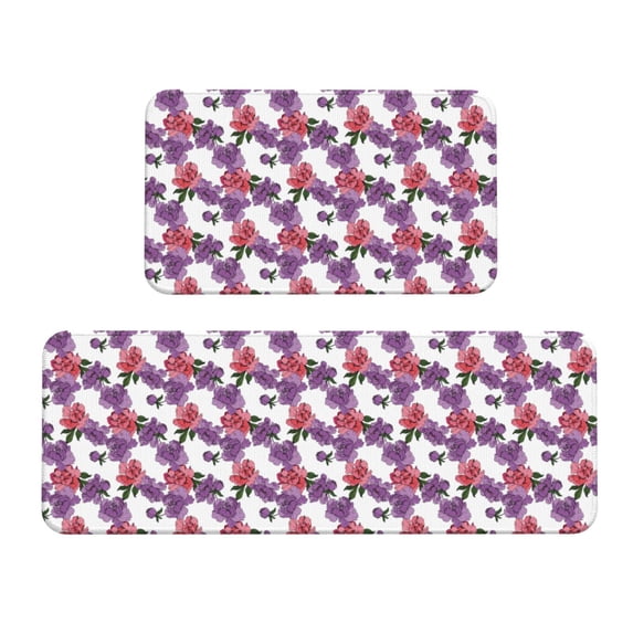 Honeii Peonies Print Kitchen Mat [2 PCS] for Floor, Waterproof Non-Slip Rugs, Kitchen Decor,Standing Mat for Floor,Office, Sink, Laundry