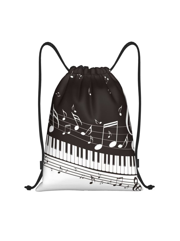 Piano Keys With Musical Notes Print Drawstring Backpack,Drawstring Bags String Backpack Gym Cinch Sack Backpack Sport Bag Draw-Medium