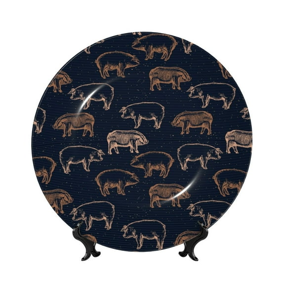 Honeii Pig Farm Print Elegant Bone China Decorative Plate, Porcelain Plate,Art Crafts,Ceramic Ornaments for Home Office Wall Decor-10in