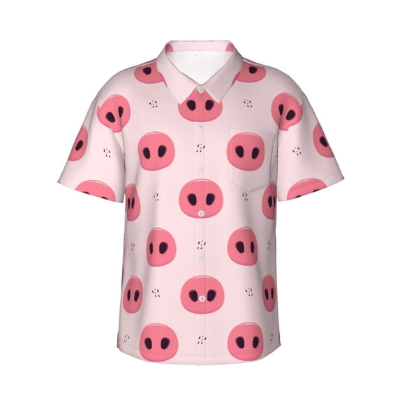 Honeii Pig Noses Print Men’s Hawaiian Shirt,Classic Button-Down Short Sleeve Shirt, for Beach, Vacation, and Outdoor Activities,3X-Large