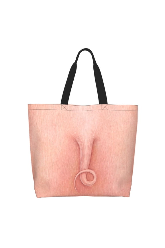 Pig'S Tail Print Tote Bag for Women, Foldable Tote Bag Large Shoulder Bag Top Handle Handbag for Travel, Work
