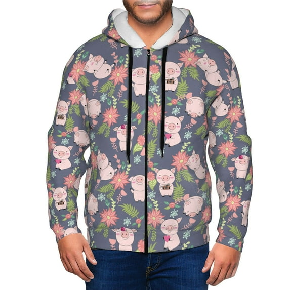 Honeii Pigs 1 Print Hoodies for Men, Pullover & Full Zip, Breathable Zip up Hoodie, Sweatshirt-3X-Large