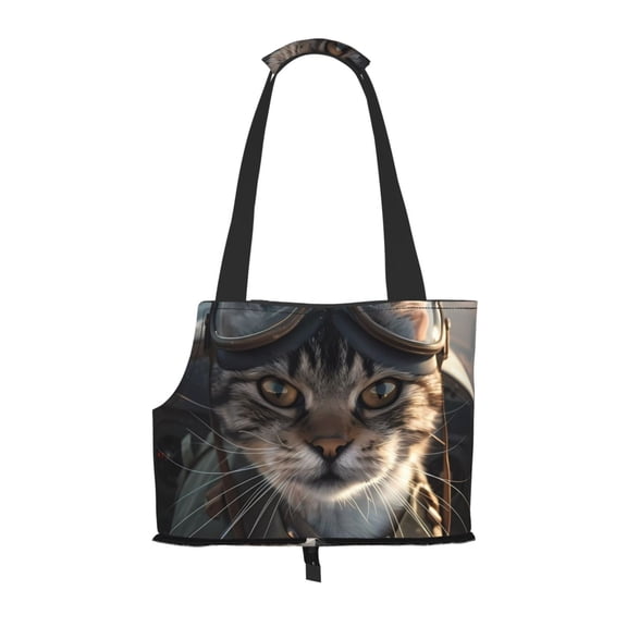 Honeii Pilot Cat In Vintage Plane Pattern Pet Carrier Bag for Puppy,Cat Small Dog Carrier Handbag,Pets Tote Purse Picnic Travel Outdoor