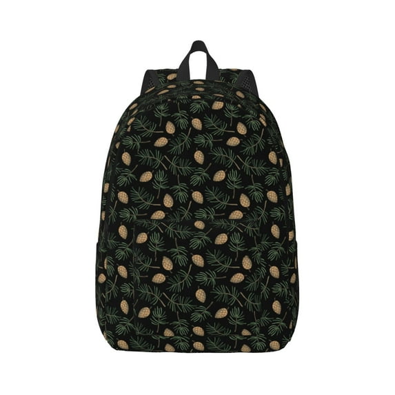 Honeii Pine Cone Woodland Pattern Print Canvas College Laptop Backpack, Durable Rucksack Travel Notebook Bag School Backpack Book Bag for Men Women-Small