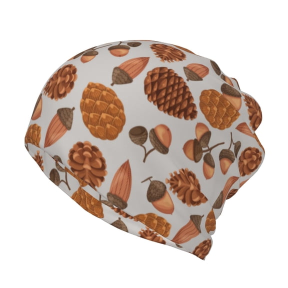 Honeii Pinecone Autumn Pattern Print Winter Beanie Daily Hat - Thermal Polar Fleece Ski Running Hat Skull Cap for Men and Women,Beanie