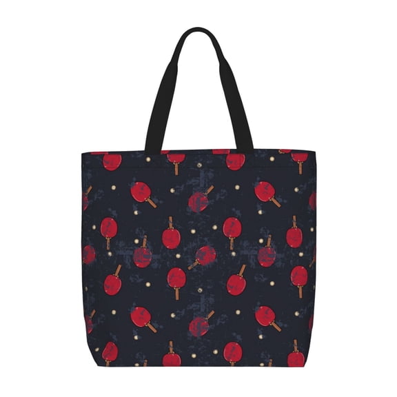 Honeii Ping Pong Print Tote Bag, Reusable Grocery Shopping Bag,Shoulder Bag with Inner Pocket