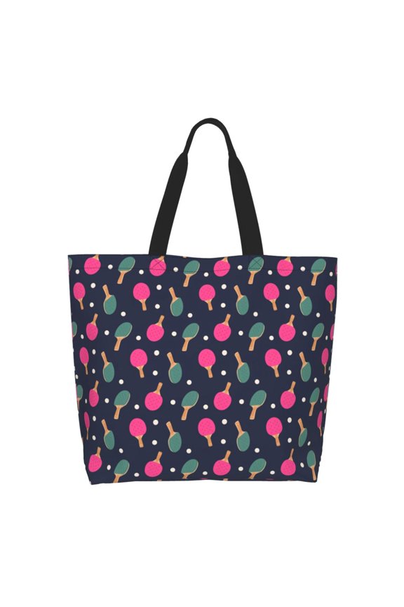 Ping Pong Rackets And Balls Print Tote Bag for Women, Foldable Tote Bag Large Shoulder Bag Top Handle Handbag for Travel, Work