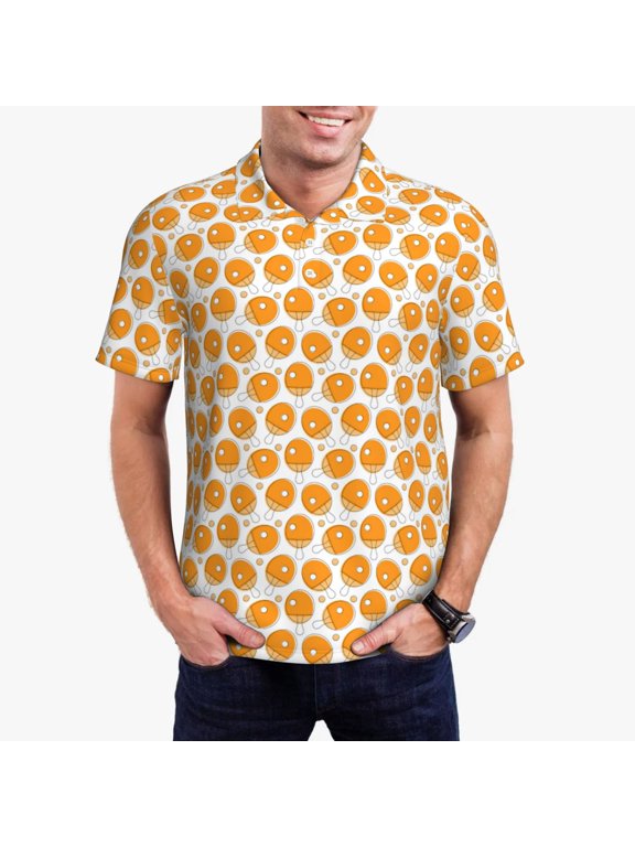 Ping-Pong Table Tennis Racket Print Polo Shirt, A Classic Short-Sleeved, Button-Down Golf Shirt for Men,Mens Polo Shirts Short Sleeve-Large
