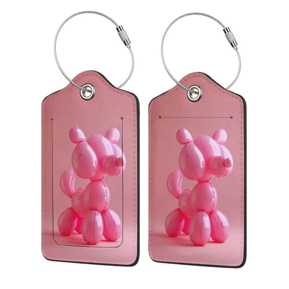 Honeii Pink Balloon Puppy Art Print Leather Luggage Tag for Suitcases,ID Tags,Bag Tags for Luggage,Functional Travel Tag-1
