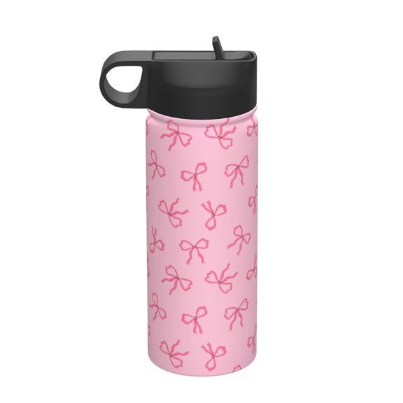 Honeii Pink Bows Print 18 oz Insulated Water Bottle with Straw Lid, Stainless Steel Sports Water Bottles, Double Walled Vacuum, Leak Proof